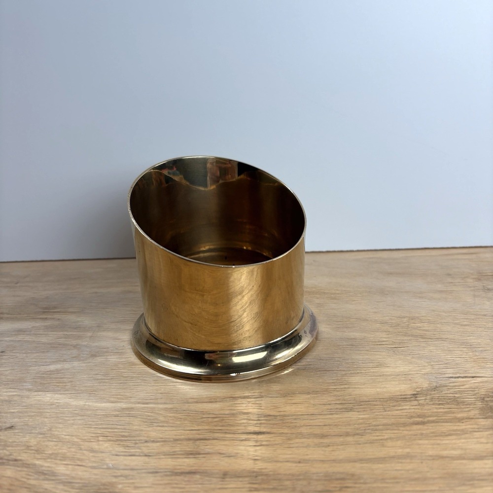 Vintage Sold Brass Wine Bottle Coaster Slanted Pillar Candle Holder Minimalist